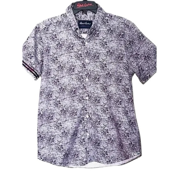 ROBERT GRAHAM Cotton Stretch Paisley short sleeve Button Down Black Shirt Sz L - Picture 2 of 4